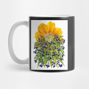 Yellow Tulip Flower Wall Art Floral Print Yellow and Blue Pressed Flowers Home Décor Botanical Print Mug